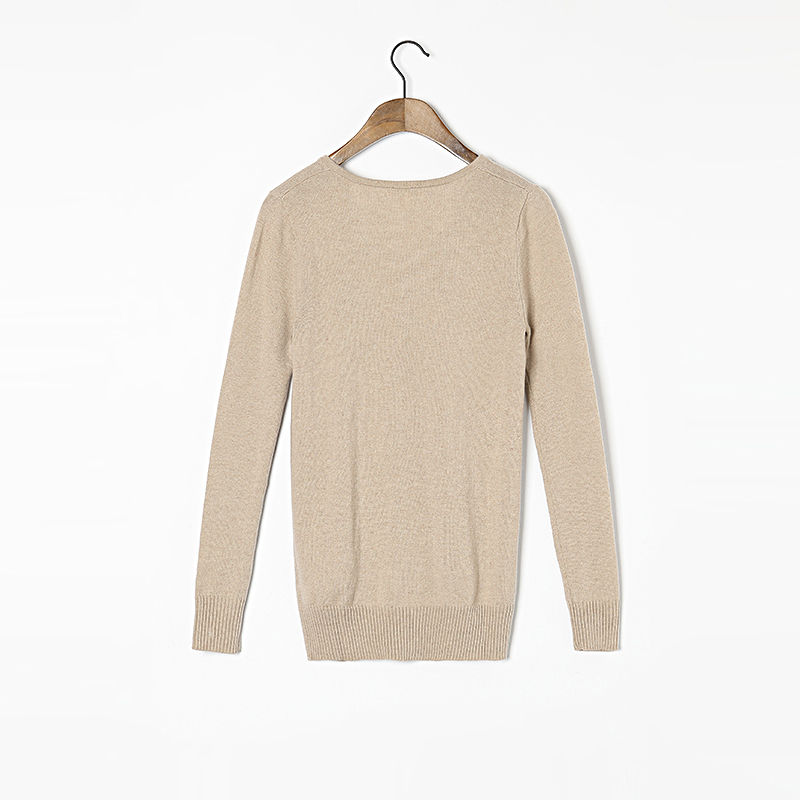Cashmere Wool Sweater Women High Quality V-neck Beige Letter Embroidery Sweaters Pullover Lady Warm Soft Solid Natural Fabric